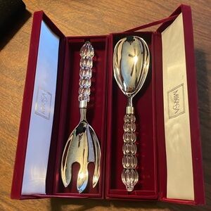Vintage Mikasa Austria Rousseau Crystal Handled Serving Spoon & Fork With Boxes